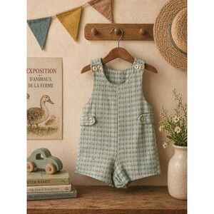 Vintage Health-Tex Baby Romper 12M Plaid Overalls Cottagecore Retro Shortalls